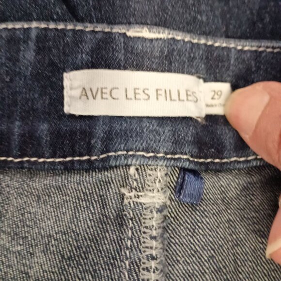 Avec Les Filles Wide Leg Jeans Dark Wash Stretch Denim Cropped Size 29 - Picture 6 of 7